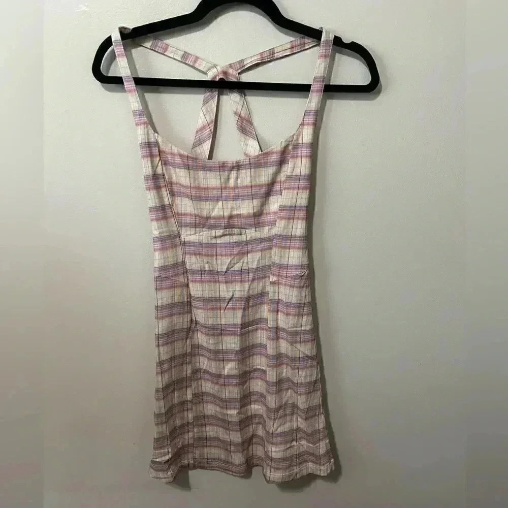 NWOT Free People Pastel just peachy Check Mini Dress S - Picture 3 of 6